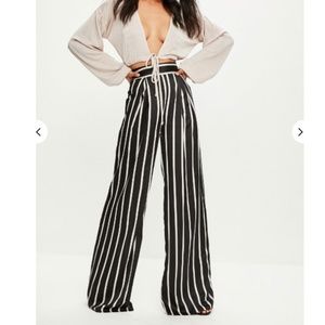 Tall Black Striped Wide Leg Pants, Missguided, US4